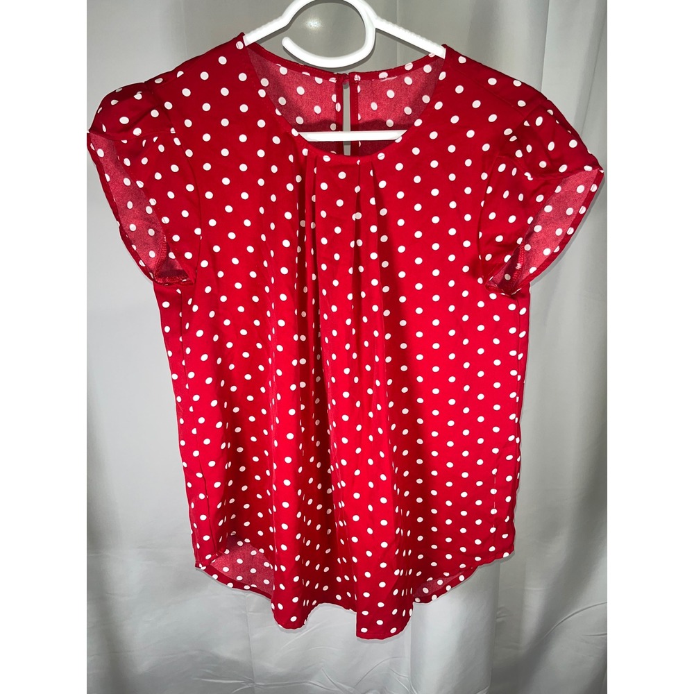 Old Navy Red Polka Dot Pleated Cap Sleeve Blouse Top Office Casual Small